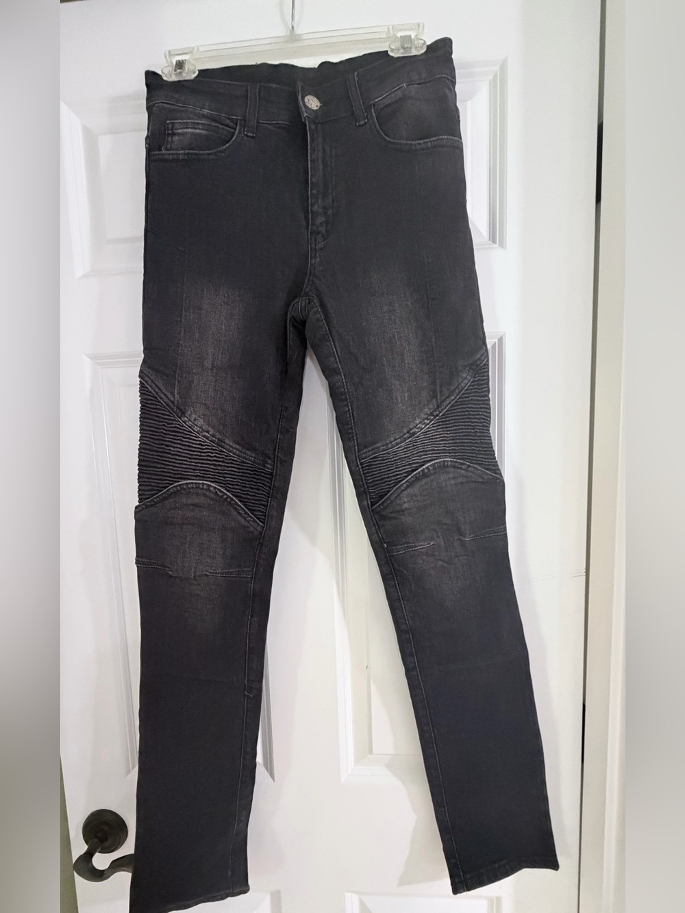 Women's Black Straight-Leg Biker Jeans